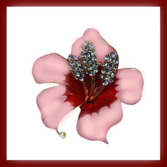 Pink Enamel Crystal Bauhinia Orchid Brooch/Pinback - Fashion Jewelry - Picture 3 of 8